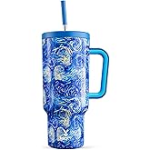 Meoky Tumbler with Handle and Straw for Women: 40 oz Stainless Steel Insulated Tumbler with Lid and Straw 100% Leakproof for Car Cup Holders - Travelers Commuters Workers, Van Gogh