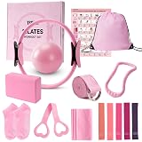TSPFUI Pilates Ring Kit for Women,Magic Circle Hoop, 5 Resistance Bands,Yoga Ball & Yoga Block,Workout Guide Included,Full-Body Pilates Workout Equipment Suitable for Beginners(14pcs) (14pcs-Pink)
