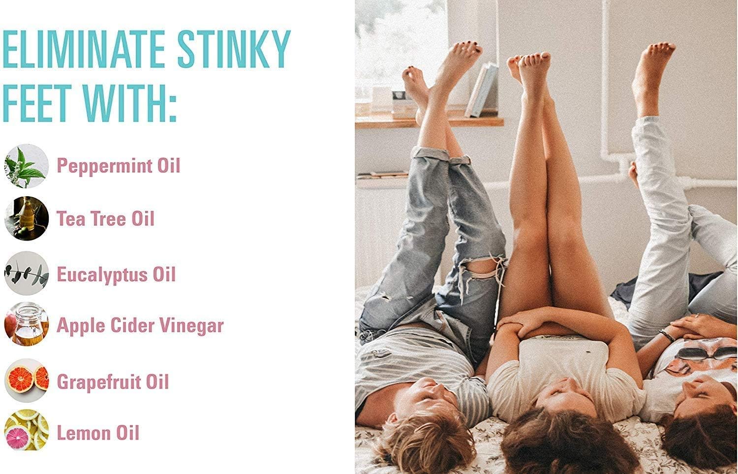 Foot Deodorant Spray Shoe Deodorizer - 100% Natural Tea Tree Oil Foot Spray with 10 Essential Oils & Enzymes to Kill Foot Odor + Shoe Odor Eliminator -Foot Care for Smelly Feet Spray and Dry Skin: Health & Personal Care