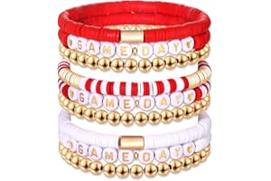 NLCAC 9 Pack Game Day Bracelets Stackable Heishi Beaded Stretchy Bracelet Preppy Jewelry Baseball Football Team Bracelets Sports Fan Accessories Gifts