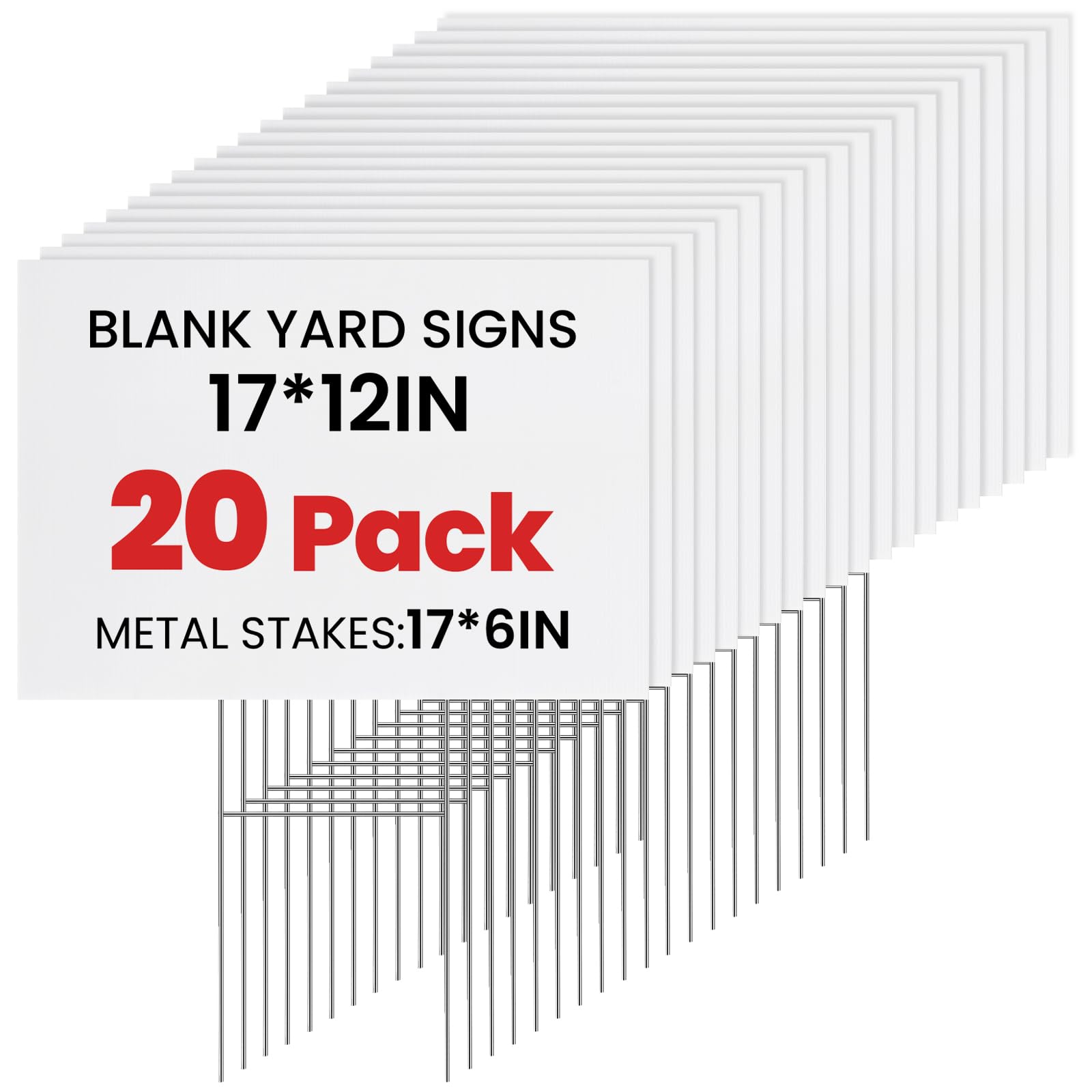 Photo 1 of 20 Pack Yard Signs with Metal Stakes, Custom Yard 17 x 12 Inches, Corrugated Plastic Board for Sale Sign Outdoor, Rent, Guidepost, Garage Sale Signs, Birthday Party