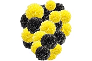 Capesaro Black and Yellow Tissue Paper Pom Poms, 15PCS Tissue Paper Flowers for Birthday Party Decorations, Bee Classroom Decor Wedding Baby Shower Home Decoration