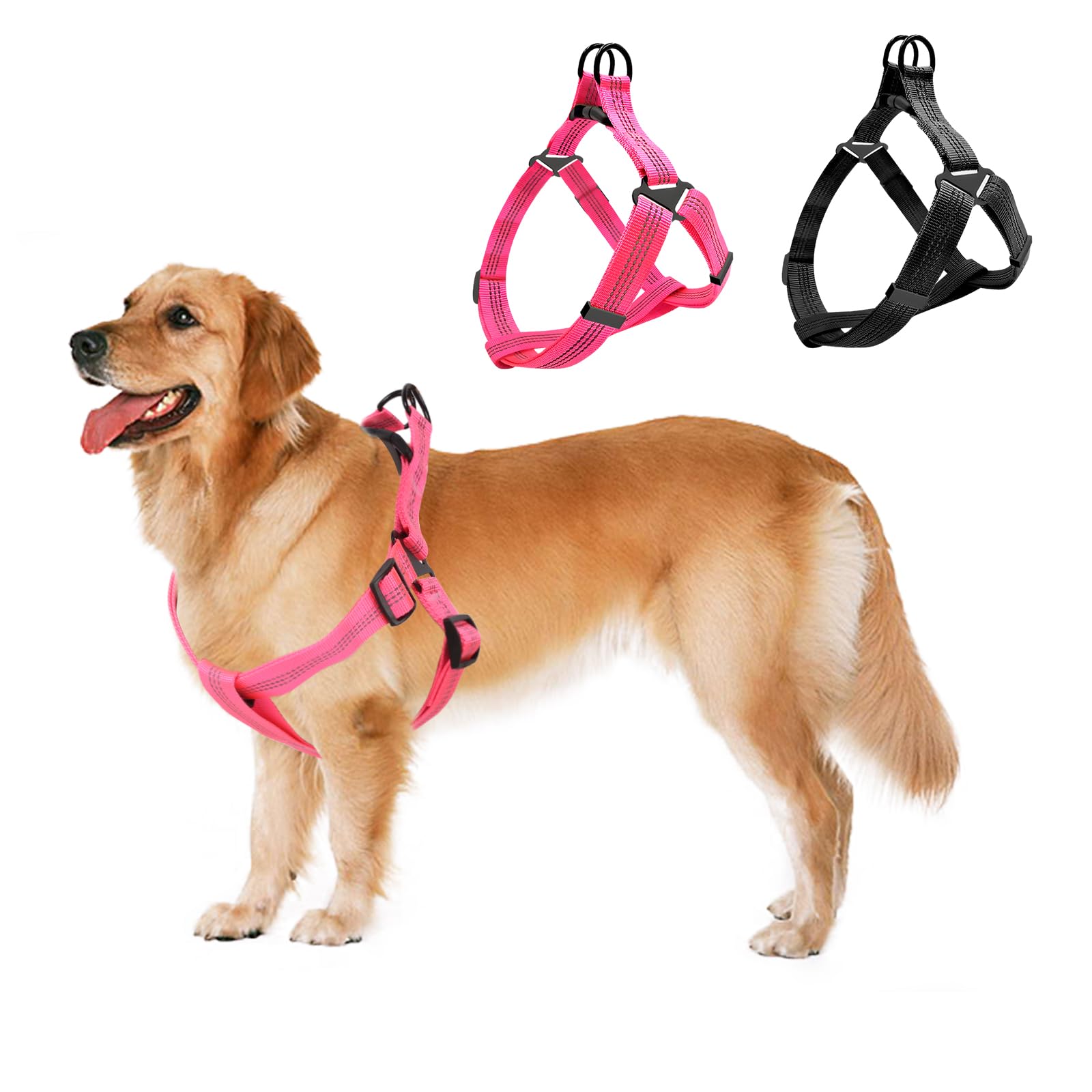 Plliocse Dog Harness Hot Pink Reflective Dog Harness, Adjustable Step in Escape Proof Dog Harness with Double D Ring for Small Dogs Night Walking (Hot Pink, XL)