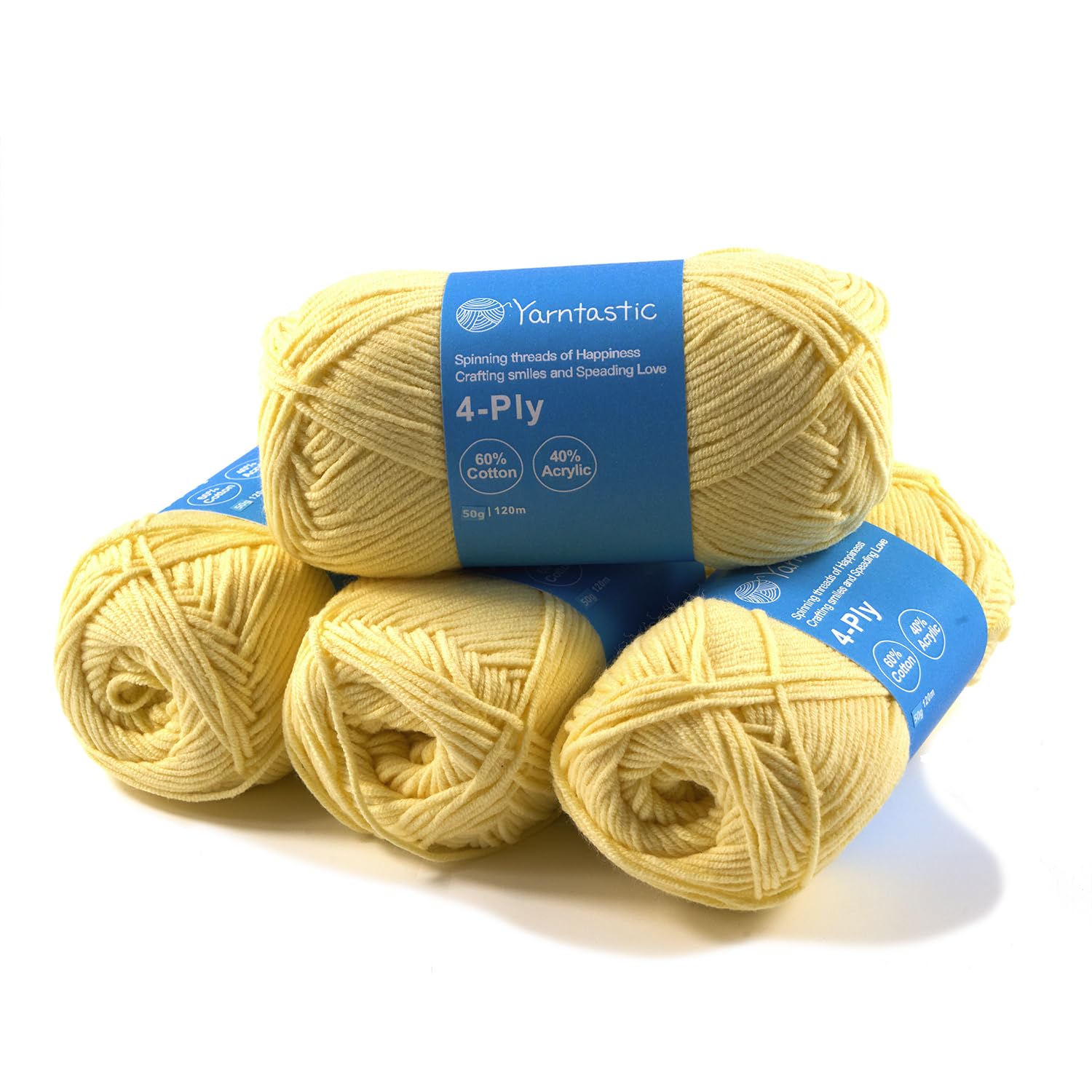 Yarntastic 50g x 4 Balls in a Pack, 4 Ply Yarn, 16 Wraps per inch (About 2.5cm), 60% Cotton 40% Acrylic Blended, 43 Colour Choices; for Knitting, Crochet, Amigurumi, Baby Blanket, Clothing and Others