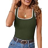 MEROKEETY Women's Sleeveless Square Neck Tank Tops 2026 Slim Fitted Color Block Knit Shirts Summer Basic Sweater Vest