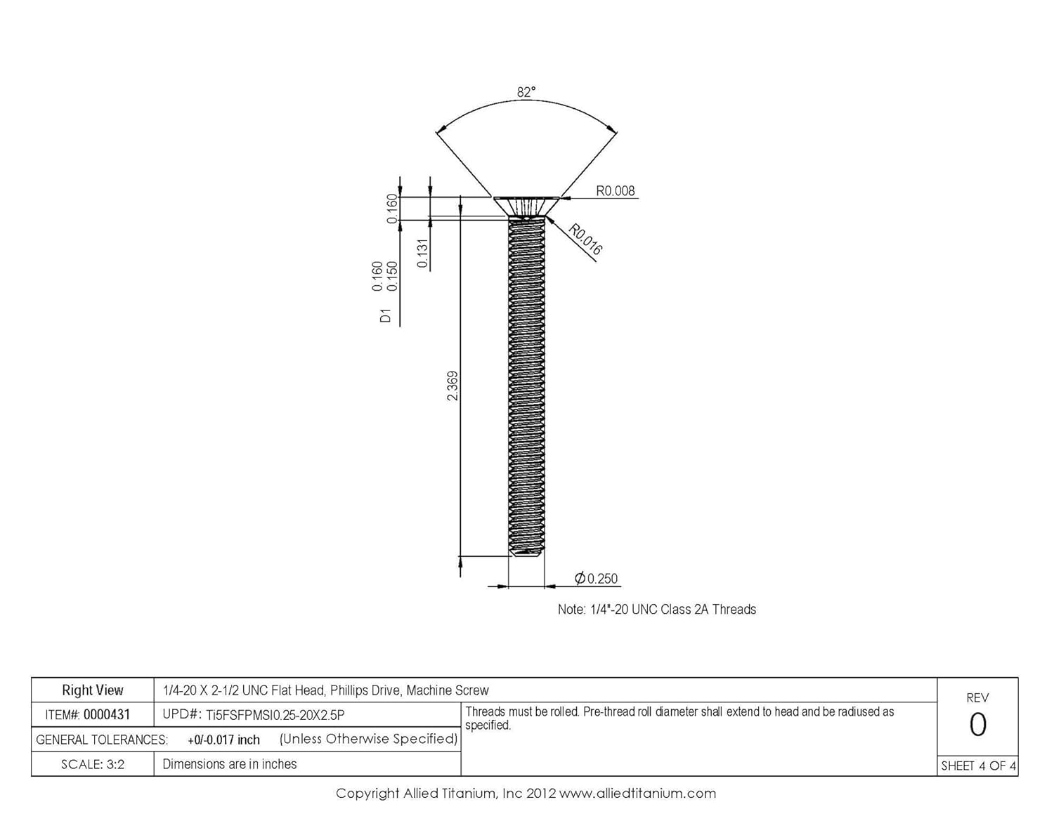 Pack Of 5 Ti 6al 4v Phillips Drive Allied Titanium Titanium Machine Screw Grade 5 Inc 1 4 X 2 1 2 Unc Flat Head