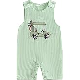 Baby Boy Golf Outfit Crew Neck Sleeveless Embroidery Golf Cart Romper Jumpsuit Casual Summer Toddler Boy Shortalls