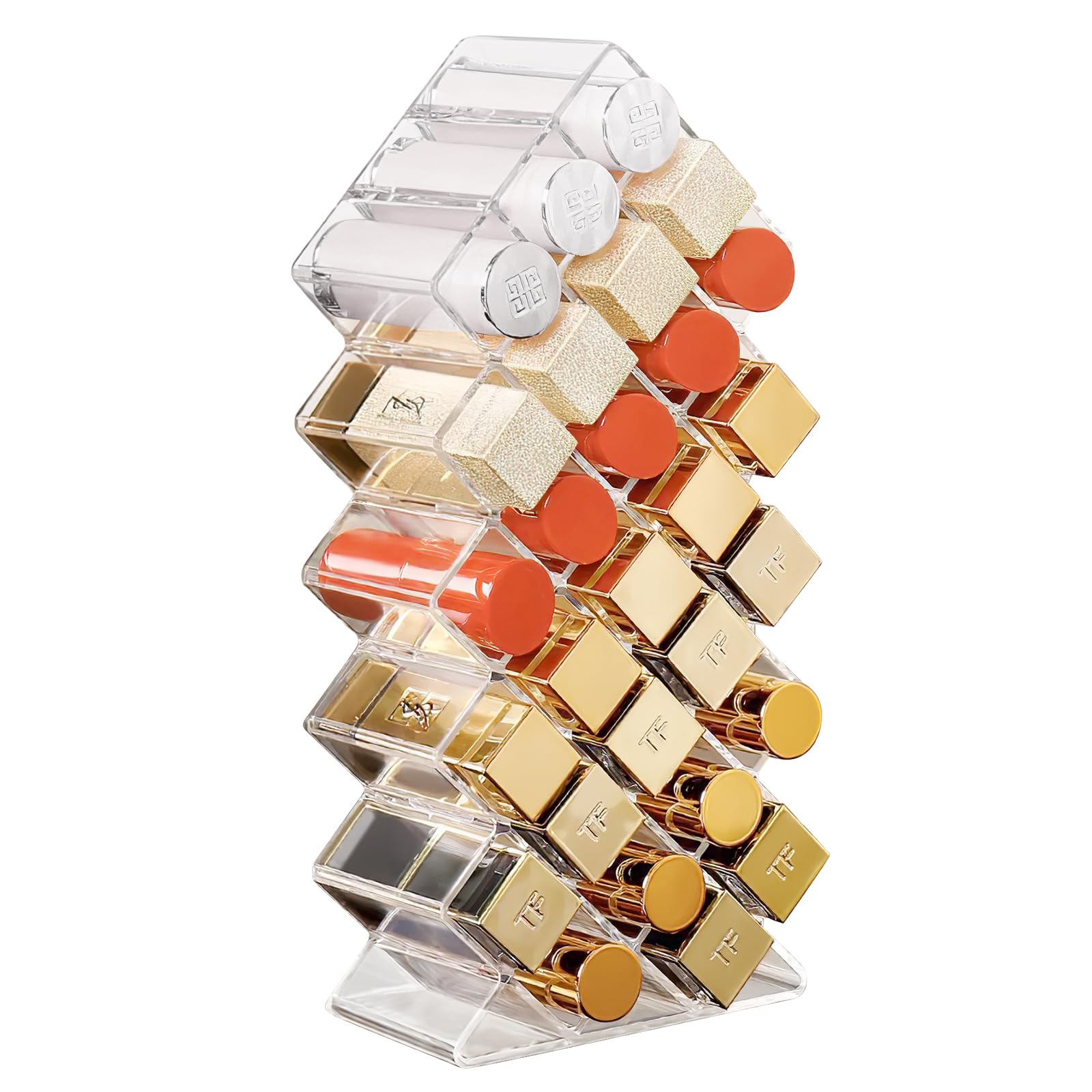 Top-spring Lipstick Organiser, Clear Lipstick Holder, Makeup Organiser and Storage with 28 Slots, Cosmetics Organiser for Lipstick Display and Lip Gloss Storing