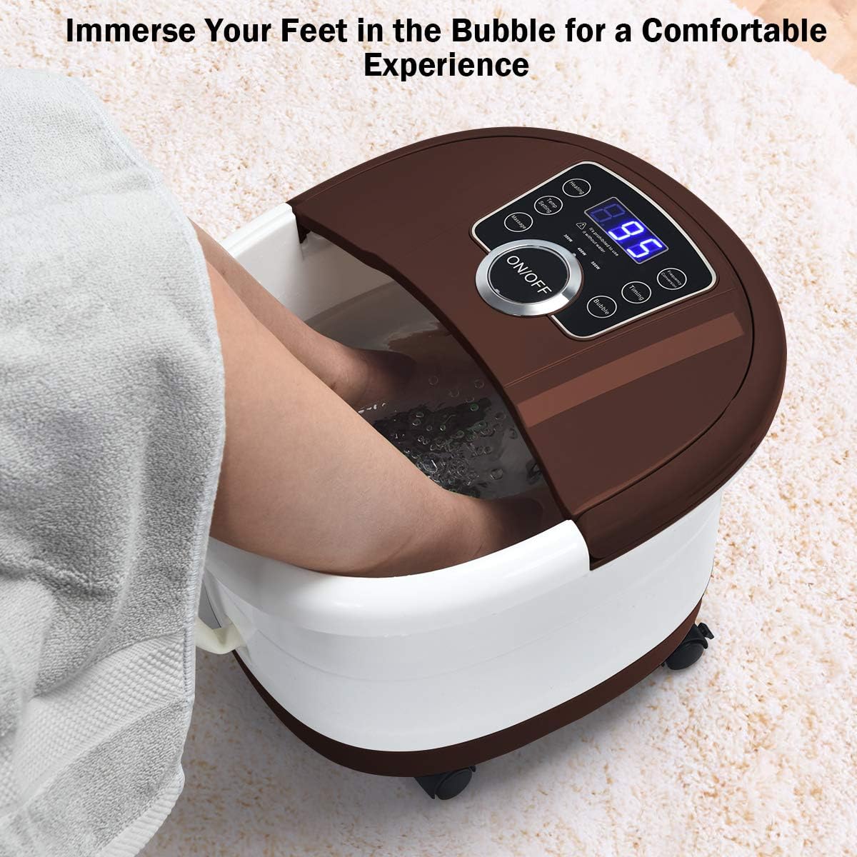 Giantex Foot Spa Bath Massager with Heat, Bubbles, 16 Pedicure Shiatsu Roller Massage Points, Frequency Conversion Power Saving, Adjustable Time & Temperature, LED Display, Drainage Pipe (Brown): Health & Personal Care