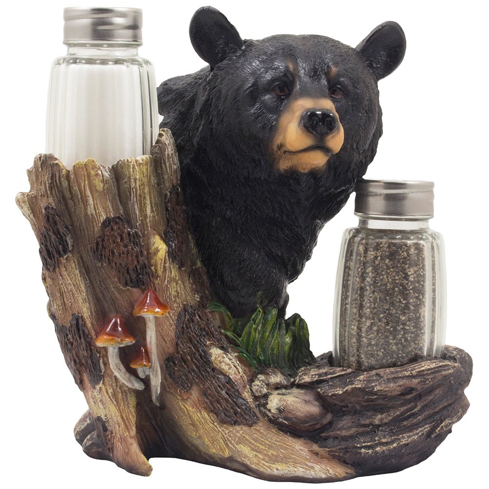 Black Bear Glass Salt and Pepper Shaker Set Sculpture