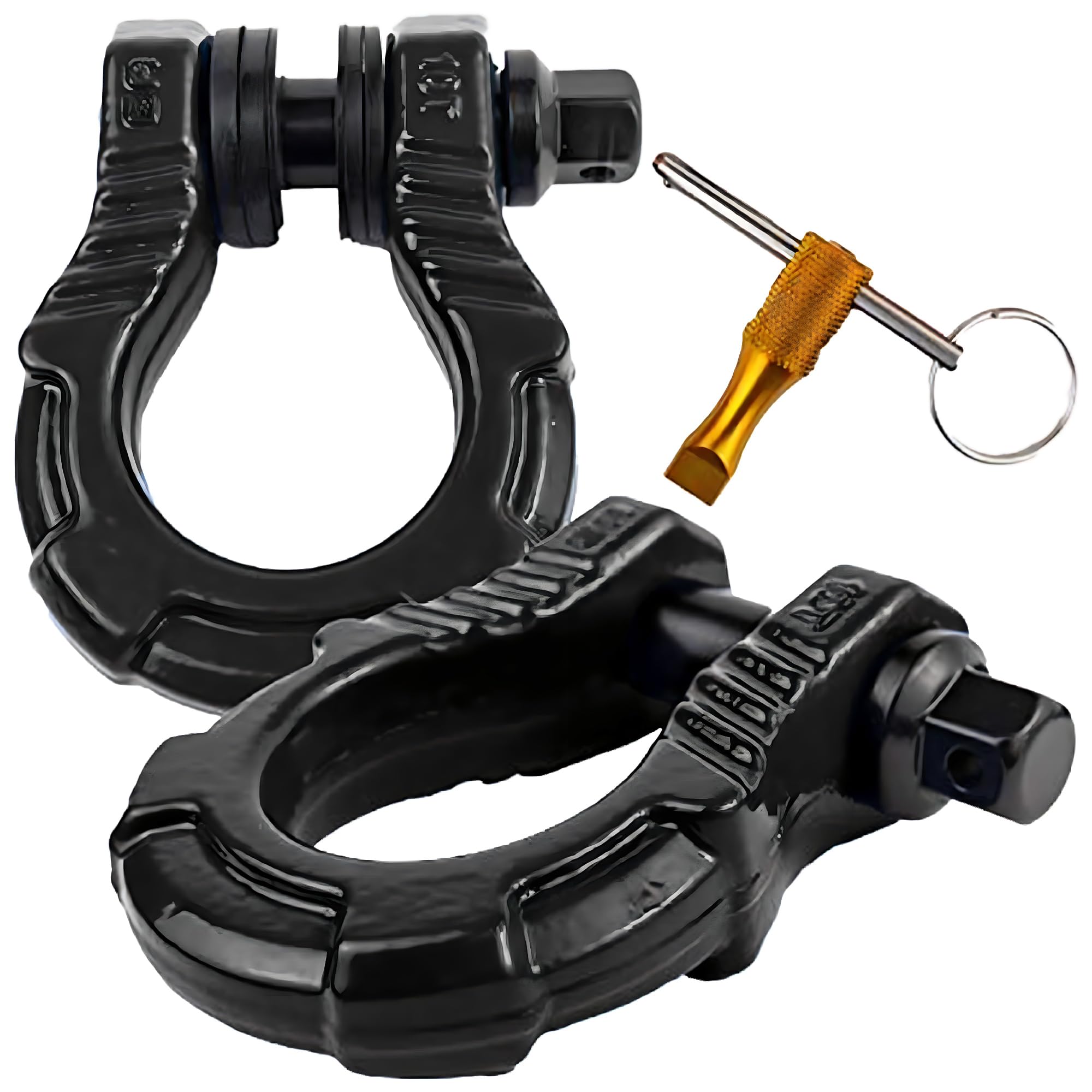 GearAmerica UBER Shackles with Anti Theft Lock (2PK) Black | 80,000 lbs (40T) Strength | Towing D-Rings + UBERLock Security Pin 7/8" + Washers | Connect Tow Strap or Winch Rope for Off-Road Recovery