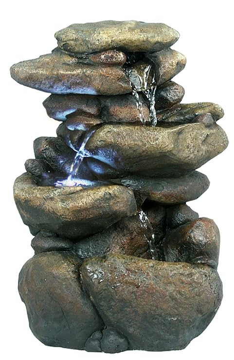 Alpine 3 Tier Rock Fountain with LED Light, 11-inch Hx6-inch Wx7-inch D (Multicolour)