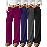 Velvelhall 4 Pack Women's Lounge Pants Comfy Wide Leg Yoga Pant Drawstring Loose Baggy Sweatpants Open Bottom with Pockets