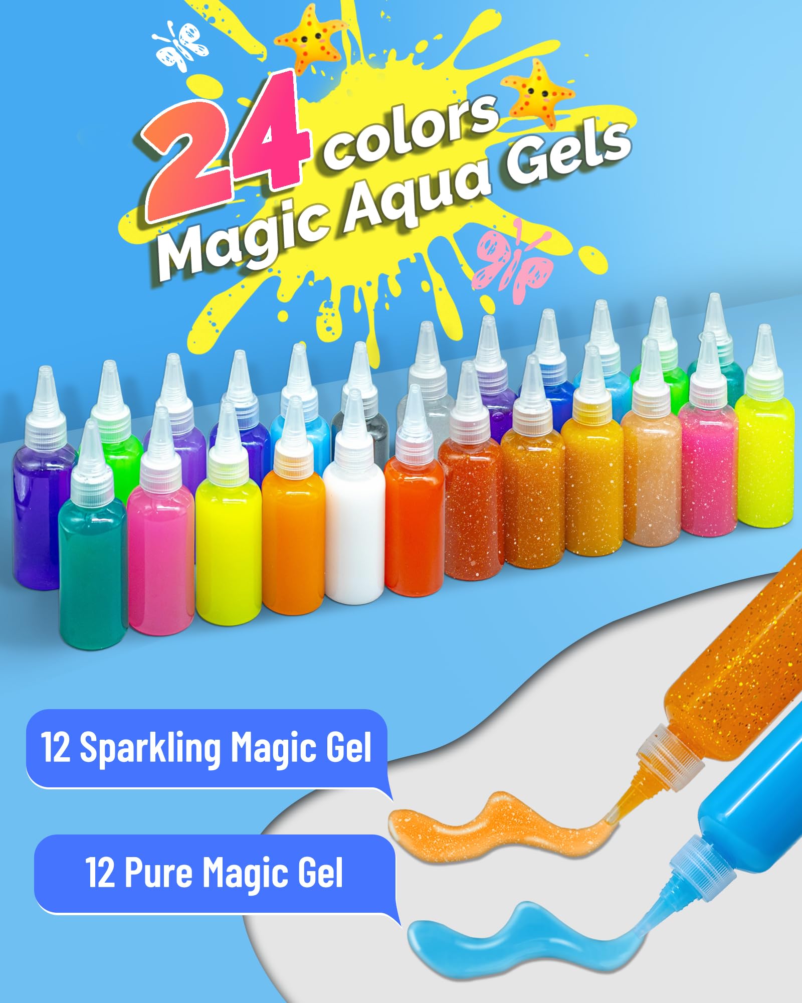 FADAWU 24 Colors Magic Water Elf Toy Kit - Aqua Fairy Water Gel Kits with 16 Molds, DIY Squishy Maker Set for Kids, Water Pets Squishies Toys, Party Favors Arts & Crafts for Boys & Girls