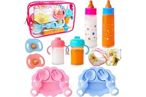 NIUREWAN 15 Pcs Baby Doll Accessories Magic Bottle Set,Doll Feeding Set with Package,Pretend Play Feeding Toys for Kids,Girls,Party,Gift