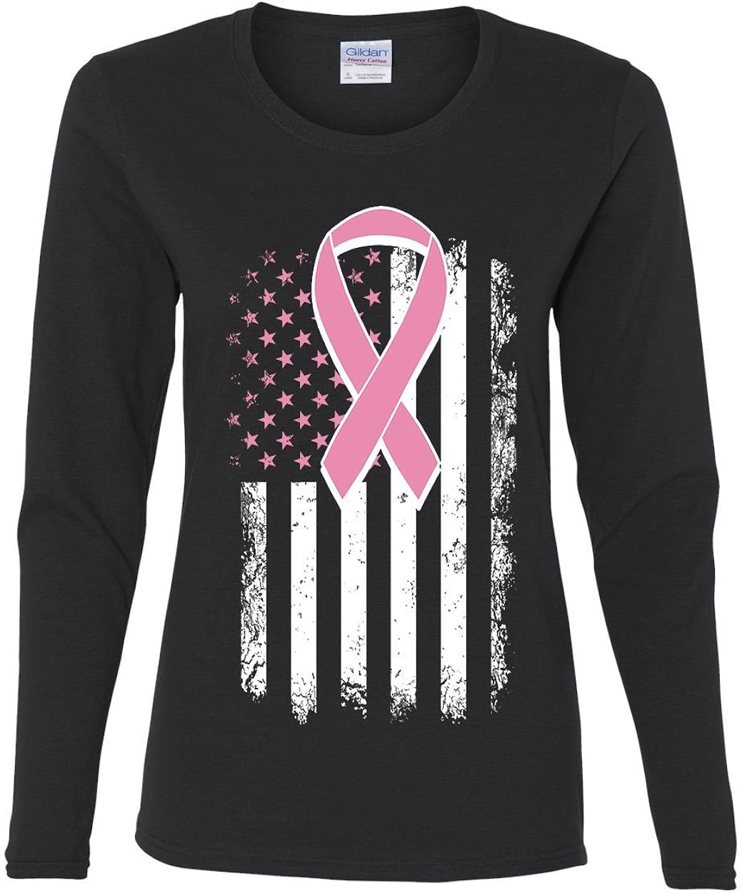 Breast Cancer Awareness T-Shirt American Flag Distressed Tee