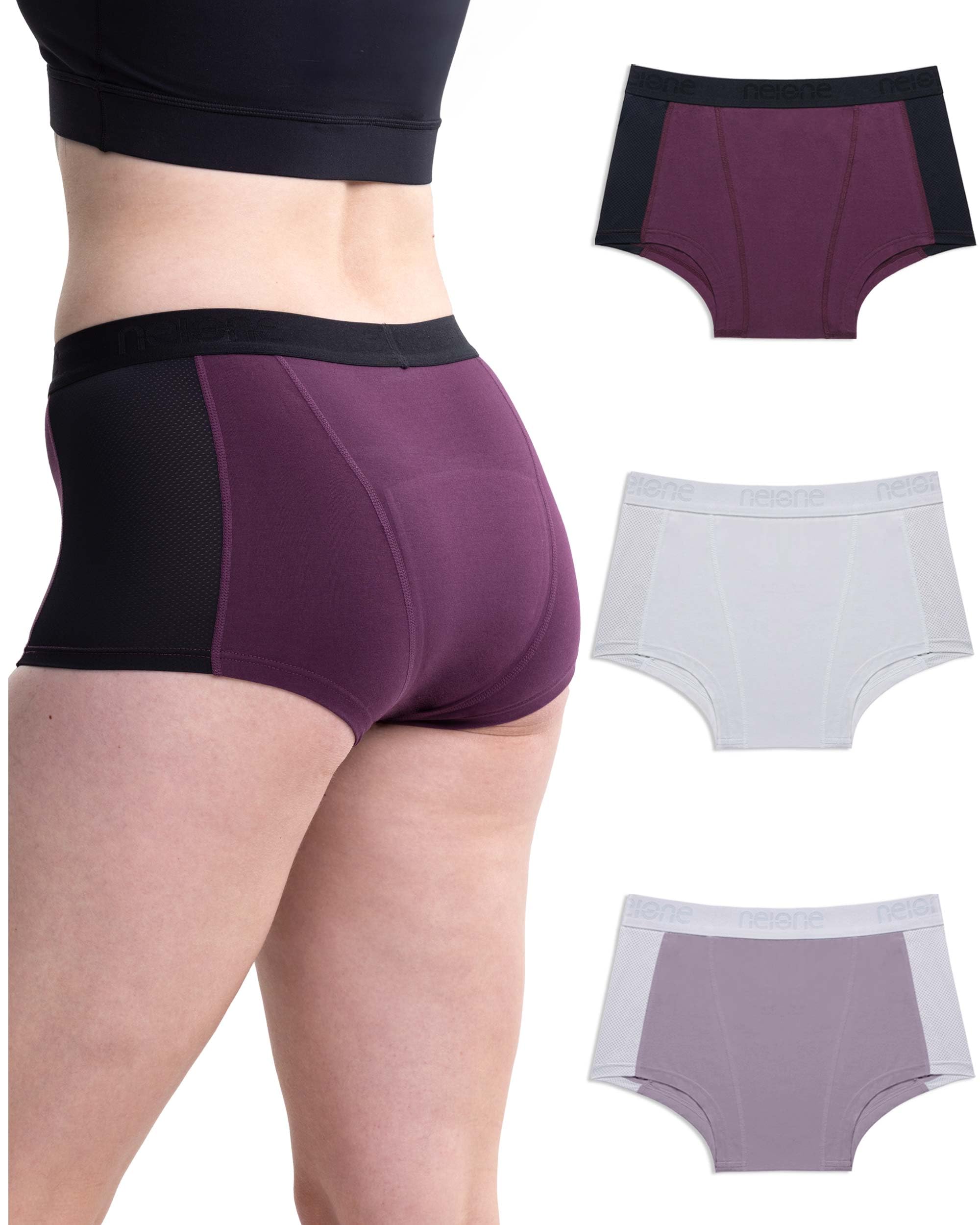 Photo 1 of Neione Women Period Underwear Heavy Flow Cotton High-Waisted Sleep Boyshort Menstrual Panties Holds 4 Tampons Boxer Briefs 3 Pack Liberal M