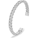 BIYONGDE Stainless Steel Braided Cable Cuff Bangle Bracelet, Adjustable, Mens Womens, Minimalist