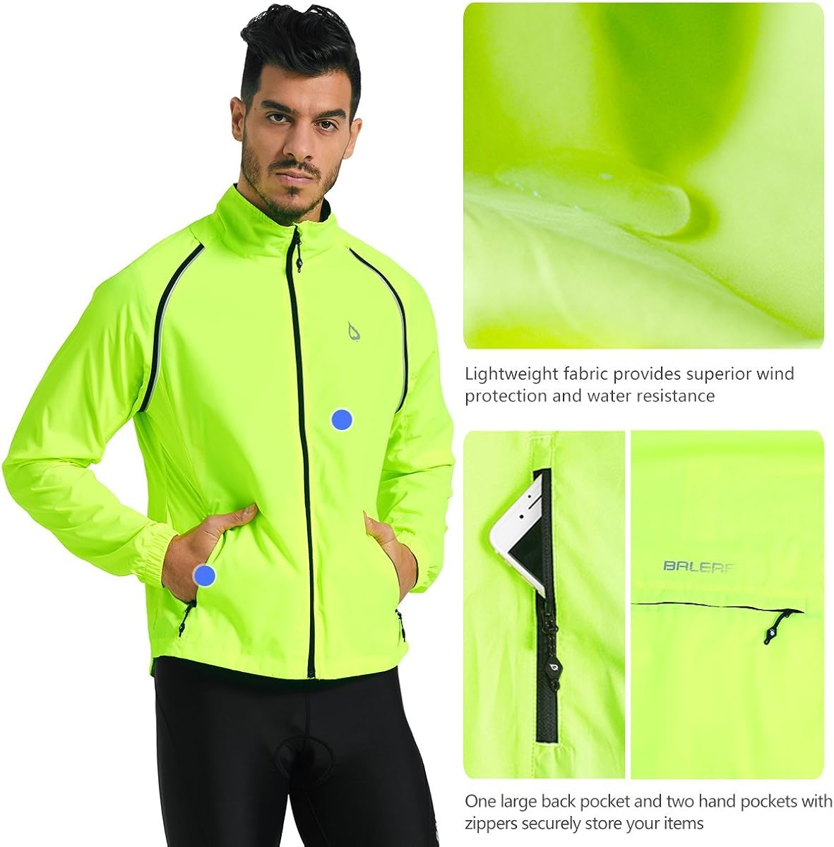 BALEAF Men's Cycling Jacket Vest Windproof Water-Resistant Coat Breathable Running Outdoor Sportswear : Clothing