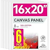 PHOENIX Large Painting Canvas Panels - 16x20 Inch, 6 Value Pack - 8 Oz Triple Primed 100% Cotton Acid Free Canvases for Painting, White Blank Flat Canvas Boards for Acrylic, Oil Paints
