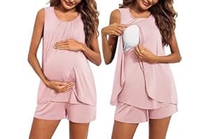 Ekouaer Womens Maternity Pajama Set Sleeveless Sleepwear Soft Lightweight Breastfeeding Pjs with Pockets
