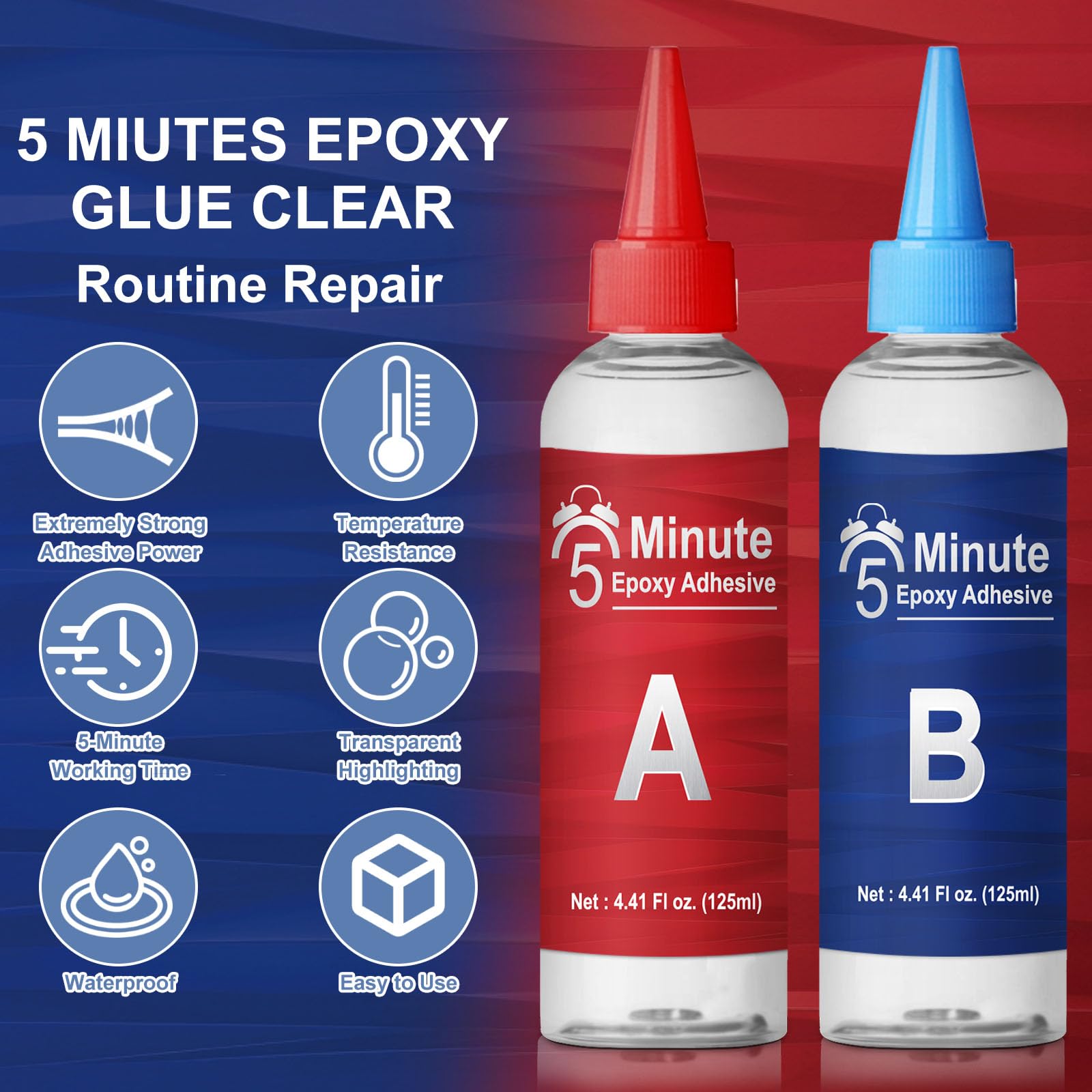 LAMXIN 5 Minutes Epoxy Kleber 250ml, Zäher Dauerhafter Hitzebeständiger 2 Komponenten Kleber Epoxidharz, Schnell Aushärtender Klarer Zwei Komponentenkleber für Metall, Holz, Fliesen, Kunststoffe 4