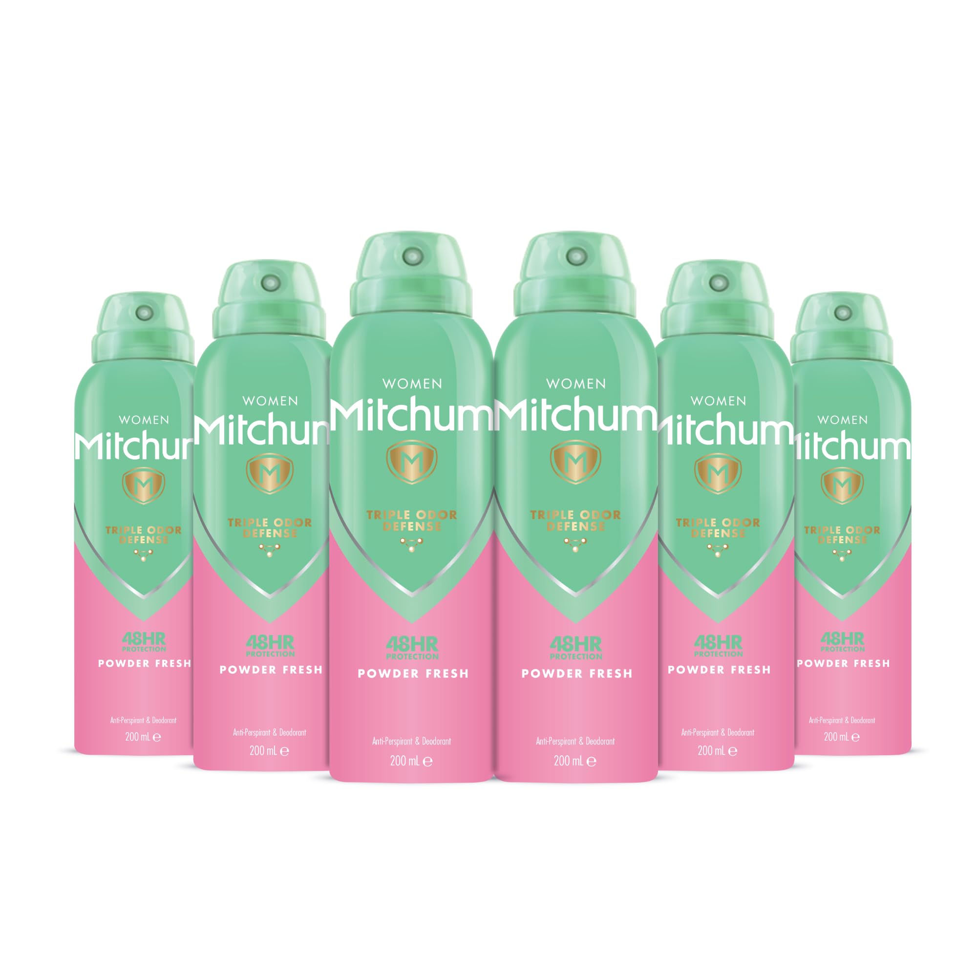 Mitchum Women Triple Odor Defense 48HR Protection Deodorant Spray & Antiperspirant (200ml), Powder Fresh, Pack of 6