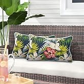 Magpie Fabrics Pack of 2 Outdoor Waterproof Lumbar Rectangular Throw Pillow with Insert 12x20 Inch, Home Decorative Toss Cushion for Patio Garden Car Office (Midnight Floral)