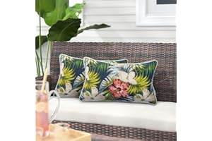 Magpie Fabrics Pack of 2 Outdoor Lumbar Pillow Case Covers 12"x20", Waterproof Rectangular Throw Pillowcase Shell Decorative Sham for Patio Garden Couch - Midnight Floral