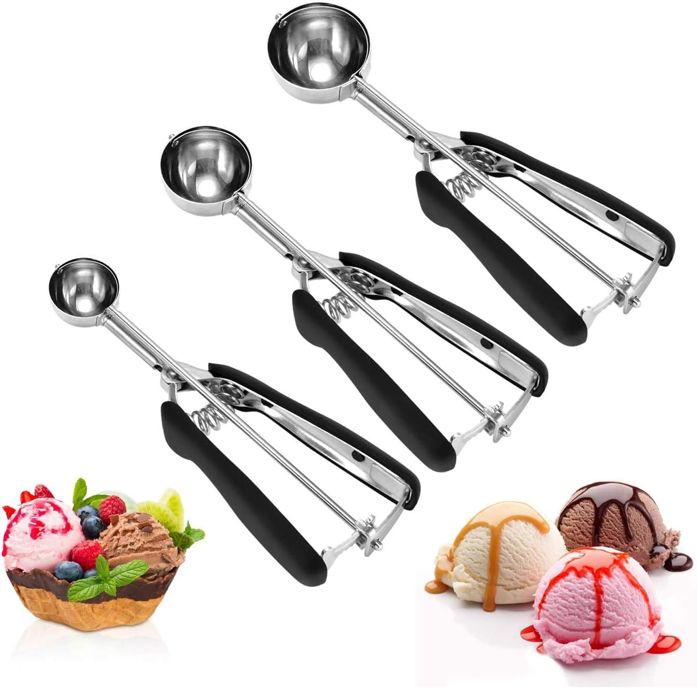 Haolide Ice Cream Scoop,3 Pcs Stainless Steel Ice Cream Scoop,Cookie