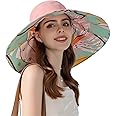 HUAMULAN Women Summer Sun Hat Wide Brim Wired Edge Floral Beach Bucket Hats Reversible Foldable Travel UV Protection Lady Hat