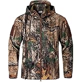 NAVEKULL Silent Hunting Clothes for Men Soft Shell Outdoor Hiking Jacket Camo Water Resistant Fleece Hooded Coat with Pockets