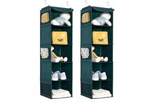 BrilliantJo 5 Shelves Hanging Closet Organizer, 2 Pack Hanging Storage with 6 Side Pockets for Clothes Shoes, 43"x12"x12" Dar
