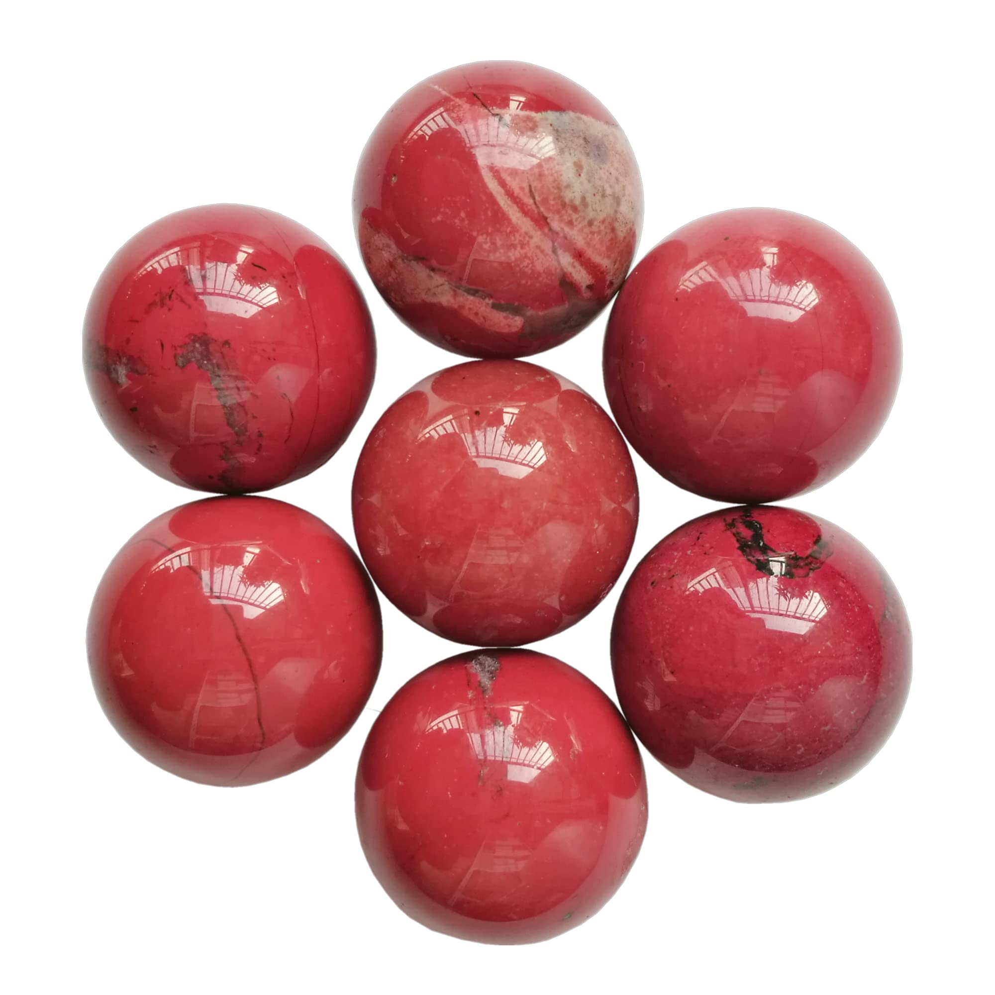 Manekieko 7 Pcs Natural Red Jasper 2cm Crystal Sphere Ball Set,Feng Shui Chakra Aura Home Desk Decor Decorative Collection