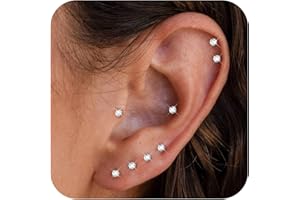 ORAZIO 6 Pairs Tiny 2mm Stainless Steel Stud Earrings For Mens Womens CZ Round Ball Cartilage Earrings Set
