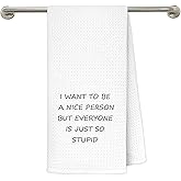 FRZSDVHNM Funny Kitchen Towels with Sayings, Funny Sarcastic Gifts for Women Men Adult Humor, I Want to Be a Nice Person Decorative Dish Tea Hand Towels for Kitchen Bathroom, 16x24 Inches