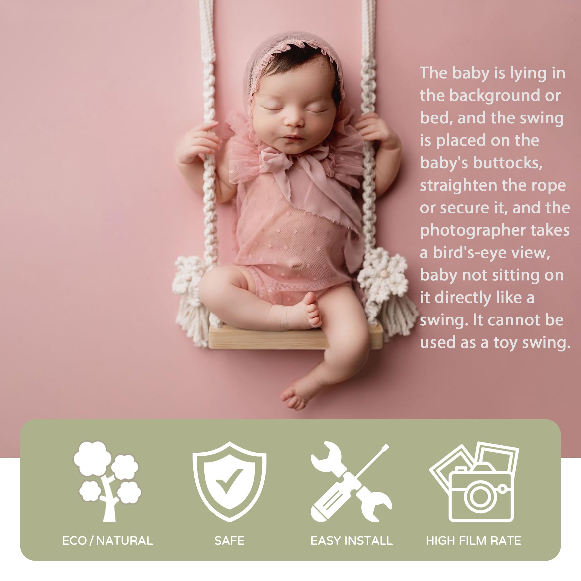 M&G House Newborn Photography Props Swing Prop Wooden Swing Seats Baby Photo Props Wooden Prop Swing Baby Photoshoot Props Newborn Photography Accessory(Wood Color, 4 Wings 6 Red Hearts)