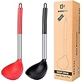 Pack of 2 Ladle Spoon,Silicone Large Spoon for Soup,Non Stick Kitchen Utensils with High Heat Resistant,BPA Free Perfect Kitchen Tools for Cooking, Stirring,Serving Soups (BLACK-RED)