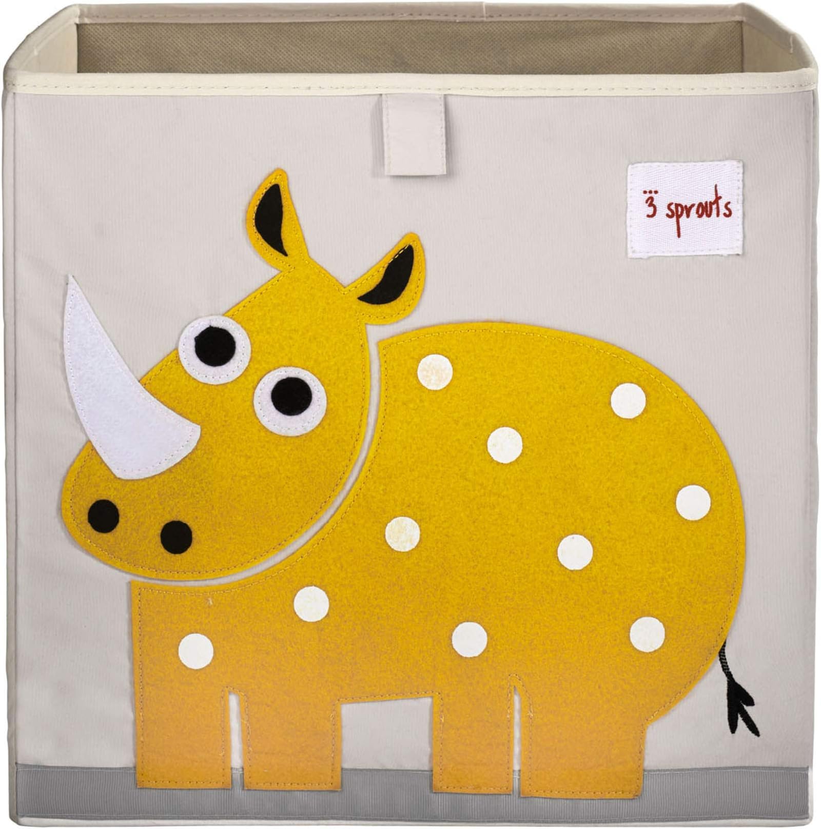 3 SproutsToy Storage Cube - 13 inch Kids Cube Storage Box - Collapsible Fabric Organiser Bin for for Nursery, Children’s Room, Kids Playroom, Rhino