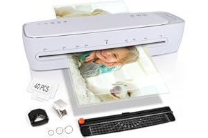Zyerch 13 Inch A3 Laminator Machine, 9 in 1 Desktop Thermal Laminator Never Jam 40 Laminating Pouches, Paper Trimmer and Corner Rounder, 1Min Fast Warm-Up Home Office School Use, Pure White