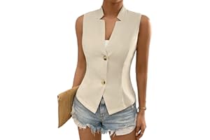 COZYEASE Women's Button Front Sleeveless Tank Top Solid Elegant Summer Blazer Outerwear