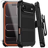 for iPhone Air Case with Belt Clip Holster & Kickstand,Military Grade Anti-Drop Shockproof Heavy Duty Rugged Cover,w/2X Screen Protectors Defender Bumper Protective Cases iPhone 17 Air (Black Orange)