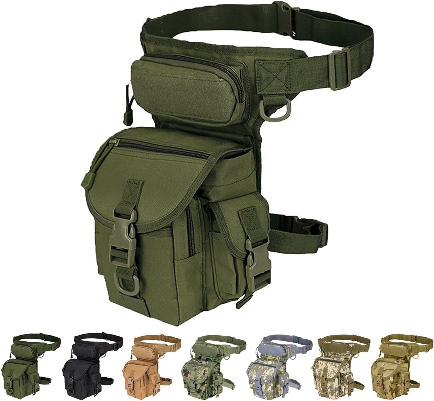 Multi-Purpose Tactical Leg Bag Outdoor Waist Thigh Pack for Military Riding Cycling Hiking Hunting Camping Climbing, Green - Durable Waterproof Storage with Concealed Carry & Quick-Access Design