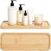 Small Bamboo Tray for Bathroom Counter Dispenser,3.4" x 9.3" x 0.3" | Bathroom Countertop Organizer,Decorative Display Trays for Vanity, Plants, Candles, Keys, Soap, Jewelry, Tealight Plates