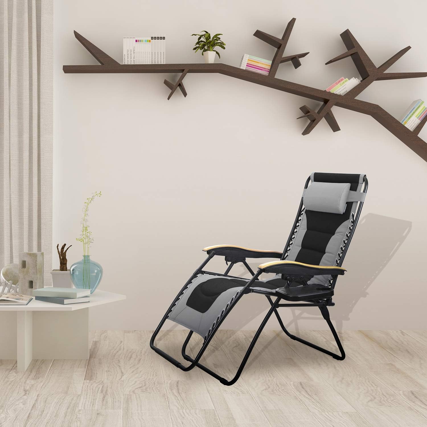 MFSTUDIO Oversized Zero Gravity Chair XL Patio Recliners Padded Folding Chair with Cup Holder, Extra Wide Chaise Lounge for Poolside Outdoor Yard Beach, Gray : Garden & Outdoor
