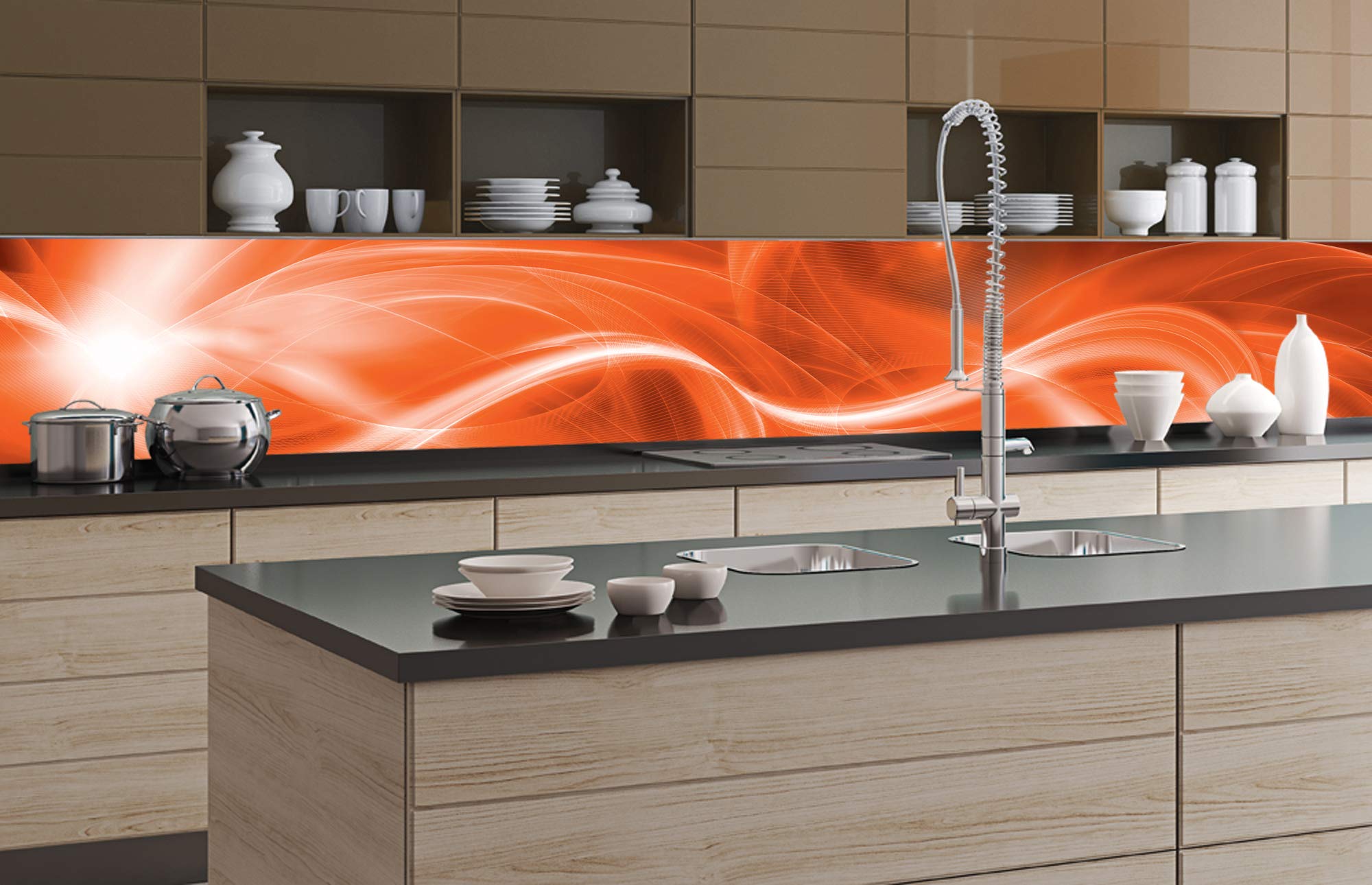 DIMEX LINE Peel and Stick Kitchen Backsplash Sticker Abstract Orange Art | Waterproof Decorative Wall Foil for Kitchen | Made in EU - 350.01 × 60.00 cm