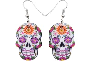 NEWEI Cute Halloween Sugar Skull Earrings Dangle Acrylic Day of the Dead Decor Gifts for Women Festival Charms