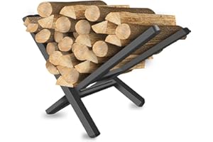 OUGEWOOD Firewood Rack Outdoor Indoor, Indoor Outdoor Wood Rack for Firewood, Indoor Outdoor Firewood Holder, Stylish A-Shaped Firewood Log Rack Black Steel Log Storage