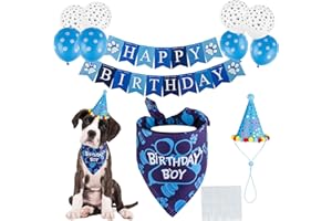 TCBOYING Dog Birthday Bandana, Dog Birthday Boy Hat Scarfs Flag Balloon with Cute Doggie Birthday Party Supplies Decorations(11-Piece Set) (Blue) (Style1, Blue)