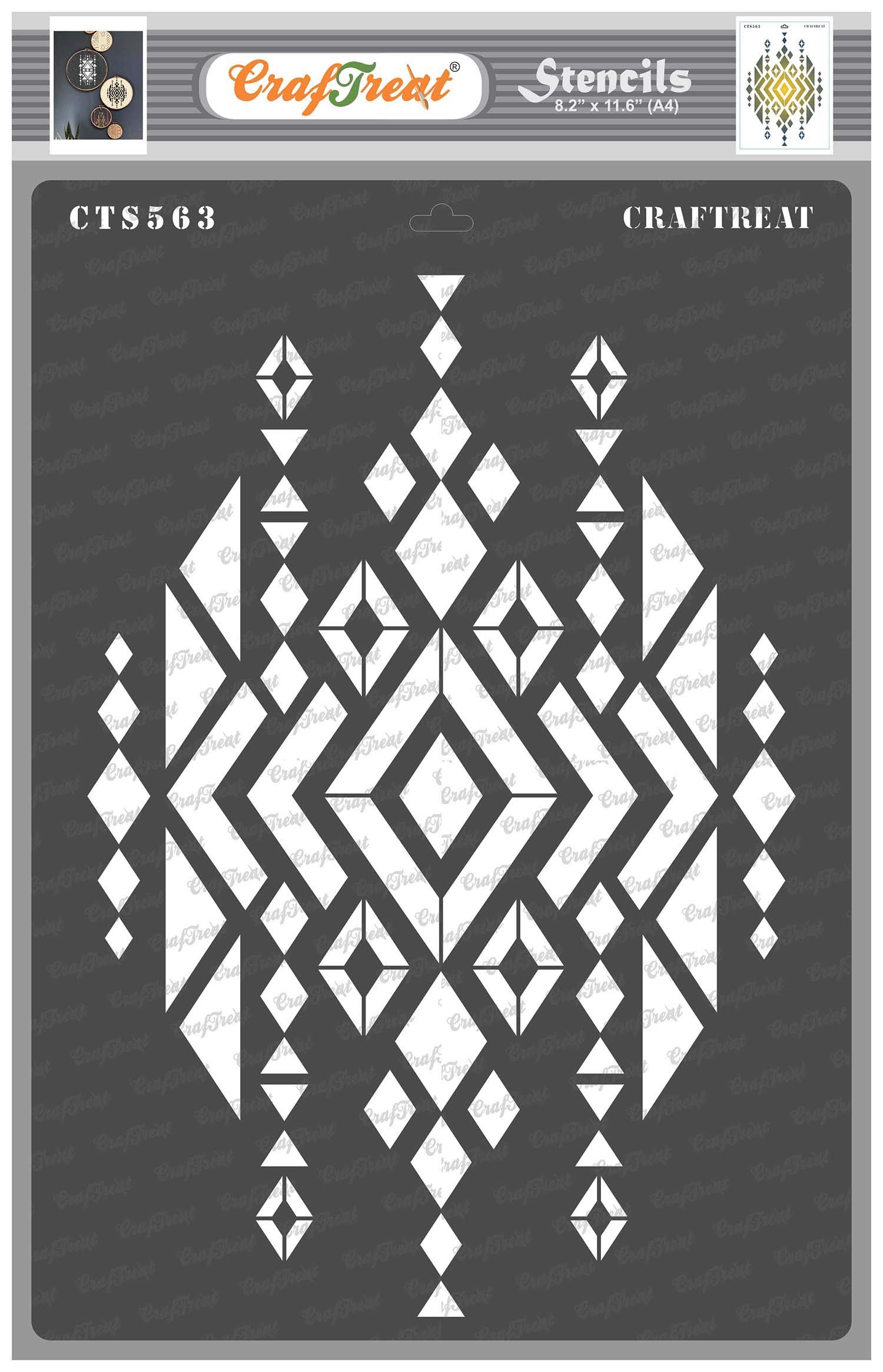 CrafTreat Reusable Aztec Stencils for Painting on Wood, Pottery, Canvas, Paper, Fabric and Wall - Aztec Design2 - A4 (8.3 x 11.7 Inch) - Aztec Design Stencils and templates for Painting